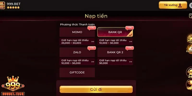 Người chơi thực hiện theo các bước để nạp tiền qua Bank QR